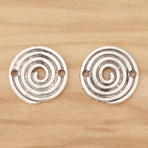 20 Pieces Tibetan Silver Spiral Swirl Round Connector Charms 2 Sided for DIY Bracelet Jewellery Making Findings 20x20mm