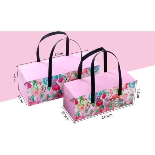 24.5*9.5*10.5cm Cartoon flamingo Pink Candy box Bag Kids BirthdayParty Decorations Paper Gift biscuit Boxes Supplies 100pcs/lot