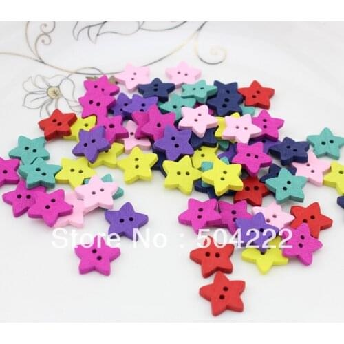 500pcs assorted colorful painted mini star 13mm natural Wood, Wooden Buttons pendants beads for DIY