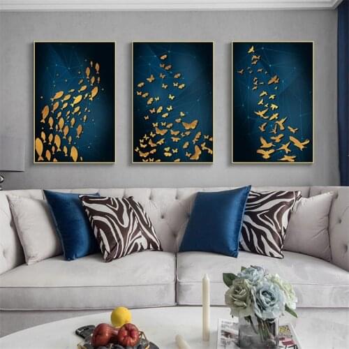 Swimming Fish Butterfly Flock Abstract Posters Print Modern Home Decor Wall Art Canvas Painting Nordic Living Room Decor Picture