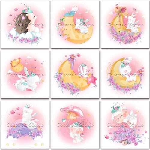 New Diamond painting Cartoon Animals Hedgehog Moonlight Rabbit Sheep 5D DIY Full Square Drill embroidery 3D mosaic Drawing 1206