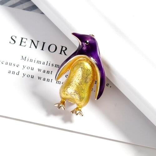 Cartoon Cute Purple Enamel Penguin Brooches for Women Children Golden Tummy Animal Brooch Pins Jewelry Gifts