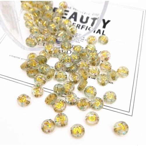 New Style Starry Sky Golden Letters Acrylic Beads 200pcs/bag Transparent Round Mix Alphabet Spacer Beads for DIY Jewelry Making