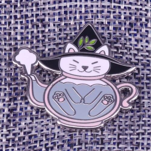 Teapot Cat Enamel Pin witchy kitty brooch cute kitten art jewelry Serve the perfect cup of tea