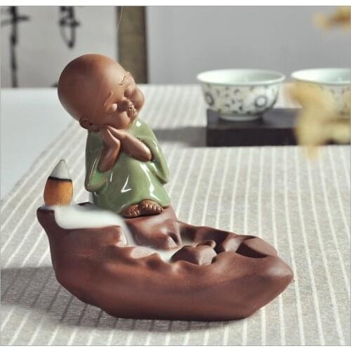 Marvellous # TOP ART OFFICE home Buddhism Buddha " CHAN DAO quiet " Little Monk back flow incense Ge Yao kiln porcelain pottery