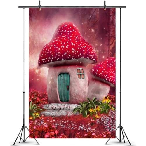 Mushroom House Backdrops Fairytale Red Forest Children Baby Party Decor Portrait Photographic Backgrounds Photocall Photo Studio