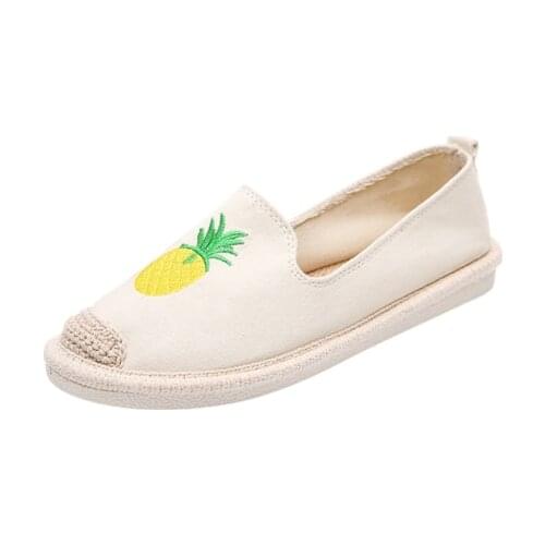 Fashion Sneakers Women Casual Canvas Pineapple print Slip On Round Toe Low Heel Shallow Work Shoes Women Vulcanized Shoes