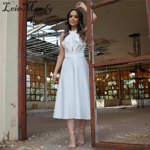 Short A-line Beach Wedding Dresses 2021 Sexy Backless Tea Length Country Garden Bride Dress Cheap Plus Size Vestido de novio