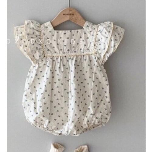 2021 Summer Baby Girl New One-piece Garment Lovely Print Flying Sleeve Square Neck and Triangle Bag Buttocks Climbing Suit