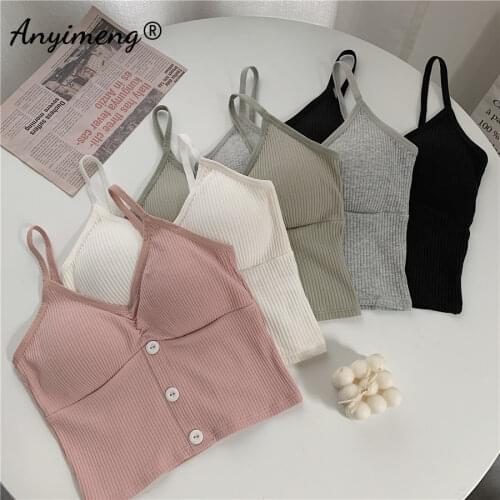 Womens Camisoles Woman Knitted Tank Top Women Strap Vest Sexy Female Knitting Cotton Crop Top Girls Tank Top with Built In Bra