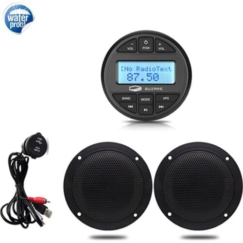 Marine Stereo Radio Bluetooth Audio Receiver Car MP3 Player+4inch Marine Waterproof Speakers For RV ATV Yacht+Boat USB Cable