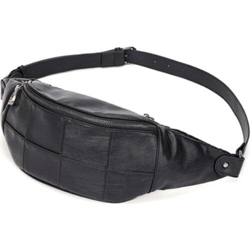Lattice Waist Bag Soft Chest Bags Men Casual Hip Bag Brand Crossbody Bag Male Run Phone Pack Fashion Mens Bags Leather Purse