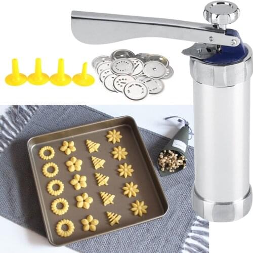Biscuit Press Set DIY Cookie Press Pump Machine Kit with 20 Stainless Steel Cookie Discs and 4 Nozzles Cake Dessert Making D30
