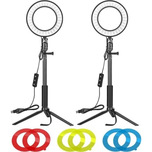 Neewer 2 Packs 6-inch LED Ring Light with Tripod Stand Adjustable&Color Filters:Dimmable 5600K Light Ring for Tabletop Shooting