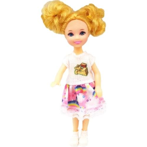 NK 1 Set Girls Doll 5 Movable Jointed Mini Doll 14 cm Cute Doll + Shoes+Outfit For Kelly Doll Girls Gift Baby Toys 011A 1X