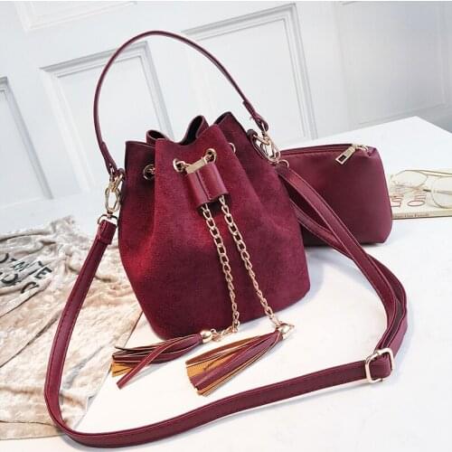2019 New Mini Crossbody Handbags Cute Suede Bucket Bag Organizer Small Tassel PU Leather Womens Shoulder Messenger Bags Bolsos