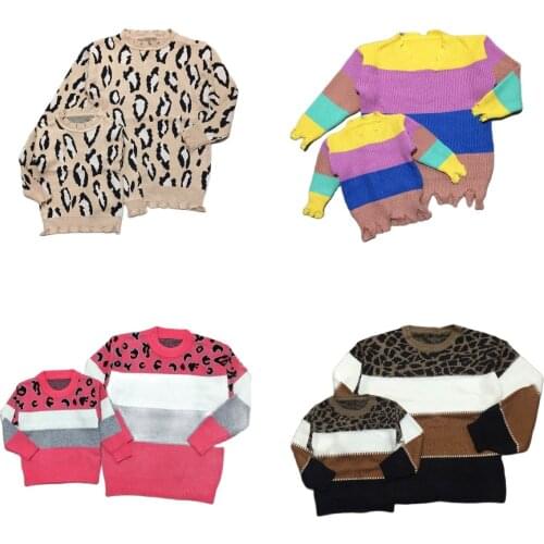 Girlymax Fall/Winter Long Sleeve Outfits Baby Girls Coat Leopard Rainbow Pullover Sweater Mommy & Me Top Boutique Kids Clothing
