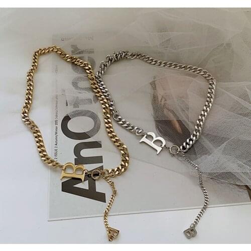 Stainless Steel Letter B Pendan Necklaces Fashion Punk Jewelry Chain Chunky Necklace For Women Girl