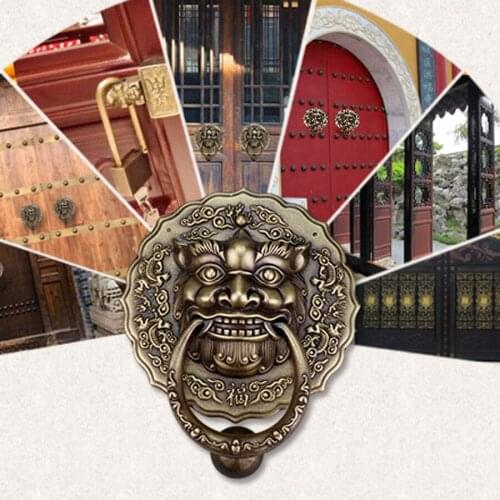 A pair Asia home house mansion courtyard FENG SHUI protection exorcise evil spirits entrance door gate LIONS Knocker Door handle