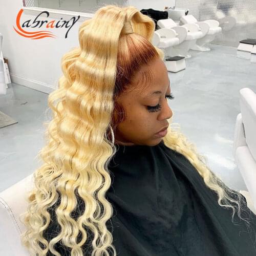 Deep Wave Ombre 613 Blonde Brown Colored Hd 13x4 Lace Front Wig Kinky Curly Lace Frontal Human Hair Wig Full Nature For Women