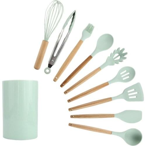 Food Grade Silicone Kitchenware Household Wooden Beech Handle Cooking Utensils Baking Tools Non-stick Spatula Kitchen Accessorie