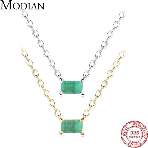Modian Authentic 925 Sterling Silver Green Tourmaline Necklace Pendant for Women Fashion Bijoux Wedding Statement Jewelry Gifts