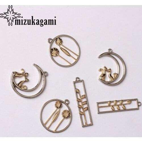 Zinc Alloy Golden Two-color Plating Moon Cat Charms 6pcs/lot For DIY Fashion Drop Earrings Jewelry Accessories