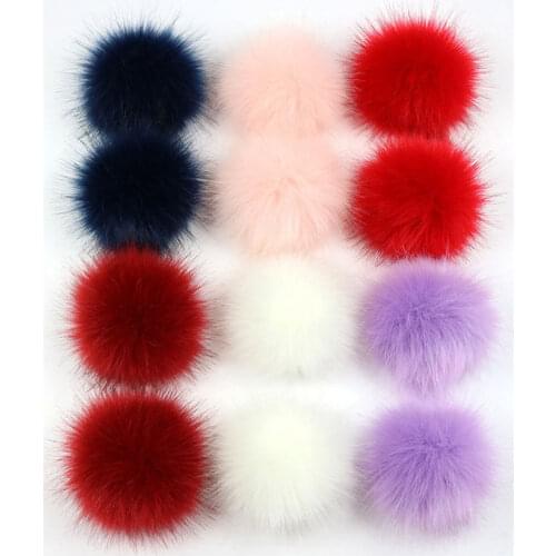 12pcs Pom Pom Ball With Rubber Band DIY Handmade Clothing Hat Accessories Fake Fur Pompoms ball Hat Ball False Hats Ball 8cm