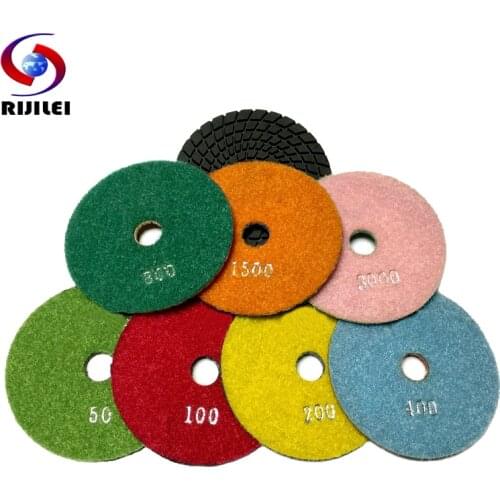 RIJILEI 7PCS/Set 4Inch Wet Diamond Polishing Pads 80 MM Flexible Granite Polishing Pad Grinding Discs For Marble Concrete Floor
