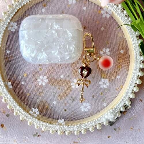 Luxury Smooth Pearl Shell Case for Apple Airpods Pro Bluetooth Earphone Accessories Cover for Airpods 1 2 Cute Power Rod Keyring