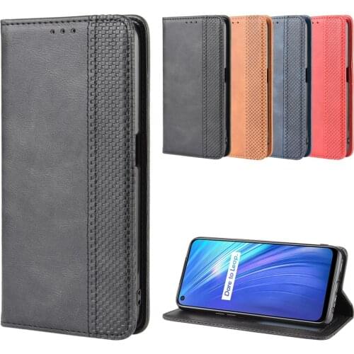 Luxury Retro Slim Leather Flip Cover for Realme 6 Case Wallet Card Stand Magnetic Book Cover for Realme 6 RMX2001 Cases