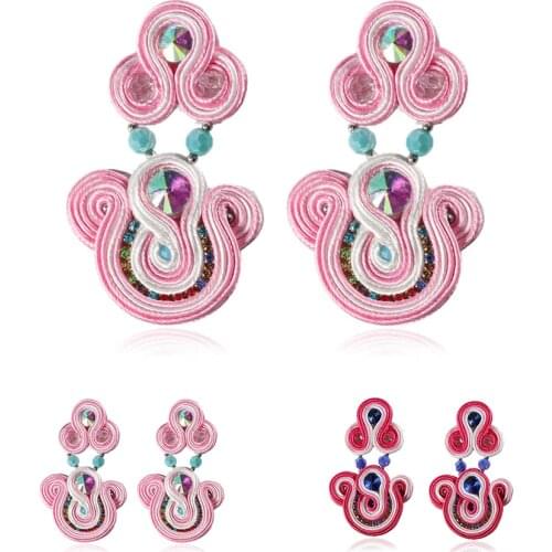 Handmade Soutache Dangle earrings for women jewelry piercing Large earring pink red christmas gift aesthetic Accessories trend