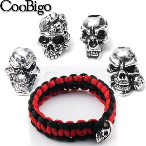 10pcs Skull Beads Paracord Bracelet Knife Lanyards Zipper Pull Molle Tactical Backpack Travel Kits #FLQ077/78/79/80-S(Mix-s)