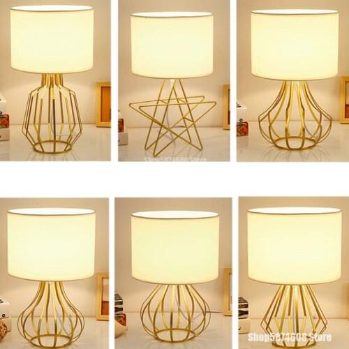 Nordic Fabric Golden Table Lamp Modern LED Bedroom Bedside Lamp Home Living Room Lighting Table Lamps Study Decoration Lighting