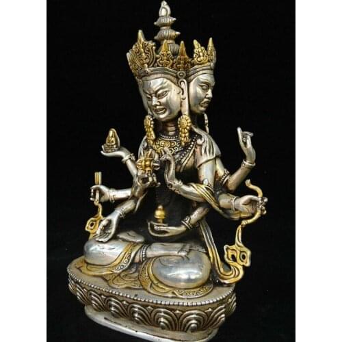 Old Tibetan Buddhism Temple Silver Gilt Namgyalma & Ushnishavijaya Buddha Statue