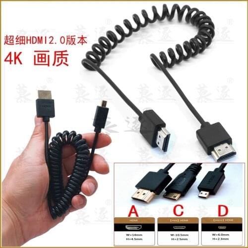Superfine 1.2M HDMI-compatible to mini&micro HDMI Cable HDMI male Stretch Spring Curl Flexible Cable 4k*2k 60Hz 2.0 OD 3.2mm