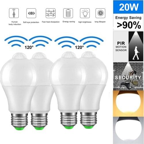 E27 12W 15W 18W 20W LED Motion Sensor Bulbs IP55 RIP Warm White Lamp Waterproof Eco-friendly 2835SMD Light