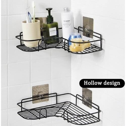 Bathroom Shelf Shower Wall Mount Shampoo Storage Holder With Suction Cup No Drilling Iron Kitchen Storage Bathroom Accessories
