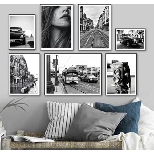 Vintage Camera Car Woman Black White Wall Art Canvas Painting Nordic Posters And Prints Wall Pictures For Living Room Home Decor