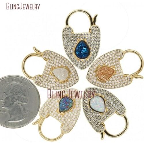 Teardrop Druzy Padlock CZ Ziricon CZ Micro Pave Heart Lock Double Sided heart Padlock Antique Twisted Lock 17x27mm FC29974