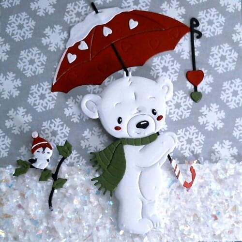 Take Umbrella Bear Cutting Dies Carbon Metal Steel Stencils For DIY Scrapbooking Cards Embossing album Craft Cut Die 10*10cm