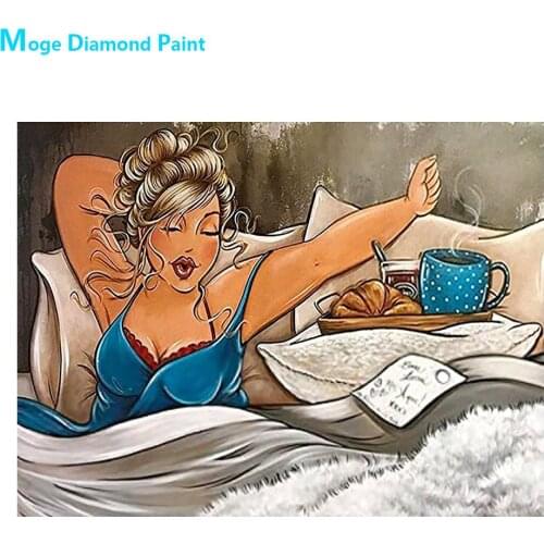 Breakfast Woman Diamond Painting Portrait Round Full Drill Nouveaute DIY Mosaic Embroidery 5D Cross Stitch Cartoon Images
