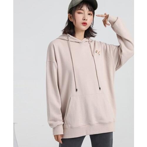 Jvzkass 2019 spring and autumn womens classic cartoon embroidery hooded jacket loose long-sleeved skin-sleeved pullovers Z302
