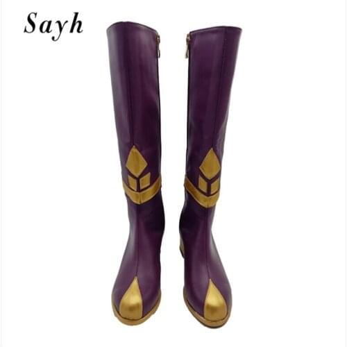 Women Cos High Heels Knee High Boots Girls Cosplay Cartoon Anime Game Bootie Pu Leather Gladiator Cos Riding Shoes purple