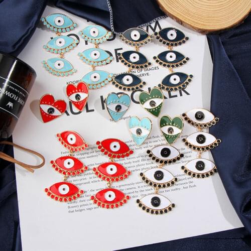 Flatfoosie Fashion Metal Heart Eyes Drop Earrings For Women Geometric Vintage Exaggerate Statement Earrings 2019 Female Jewelry