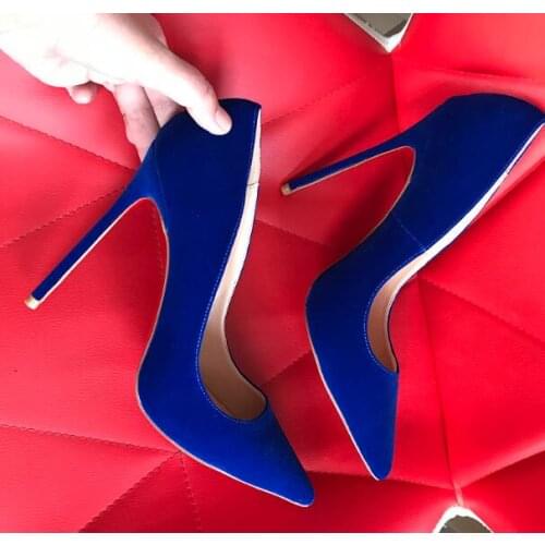 Moraima Snc Royal Blue Suede High Heel Shoes Sexy Pointed Toe 12cm Thin heels Woman pumps Shallow Stiletto heels