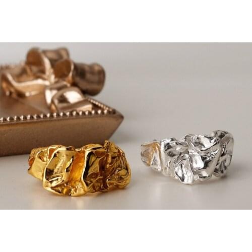 Silvology 925 Sterling Silver Irregular Folds Texture Rings for Women Thick Top Quality Rock Open Rings Luxury Designer Jewelry