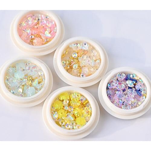 1 Jars Butterfly Jewelry Plastic Nail Crystal Decorations Shell Flower Nail Rhinestones Diamond Nail Beads Decorations Tr#033
