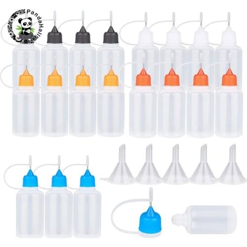 Pandahall 1 Set Plastic Glue Bottles with Steel Pin for Jewelry Tools Beading Supplies DIY Making Mixed Color 9~9.2x3cm 30ml