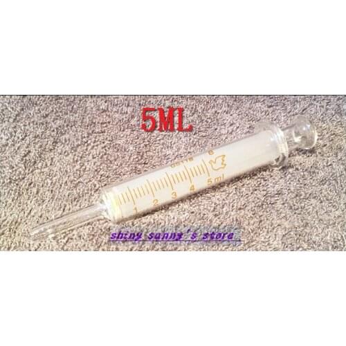 1Pcs 5ml Glass Syringe Large Diameter Injector Glass Sampler Brand New